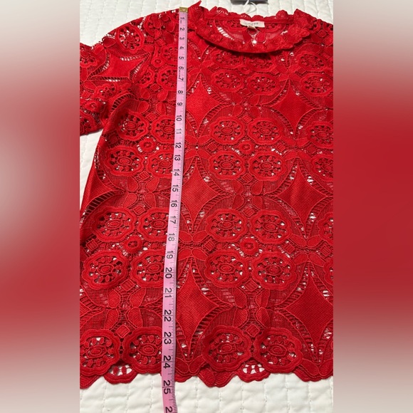 NWT Umgee Summer Vibrant Red Lace Blouse in Size S - Picture 7 of 12